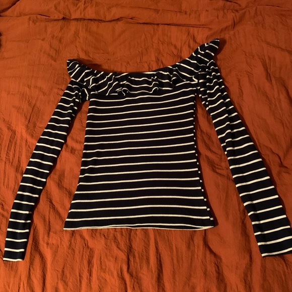 Aeropostale seriously soft striped off the shoulder long sleeve shirt - Picture 6 of 8